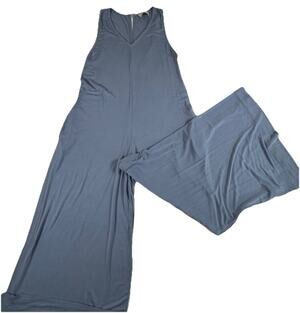 Story Women’s Blue Sleeveless V-Neck Wide-Leg Rayon Jersey Jumpsuit S